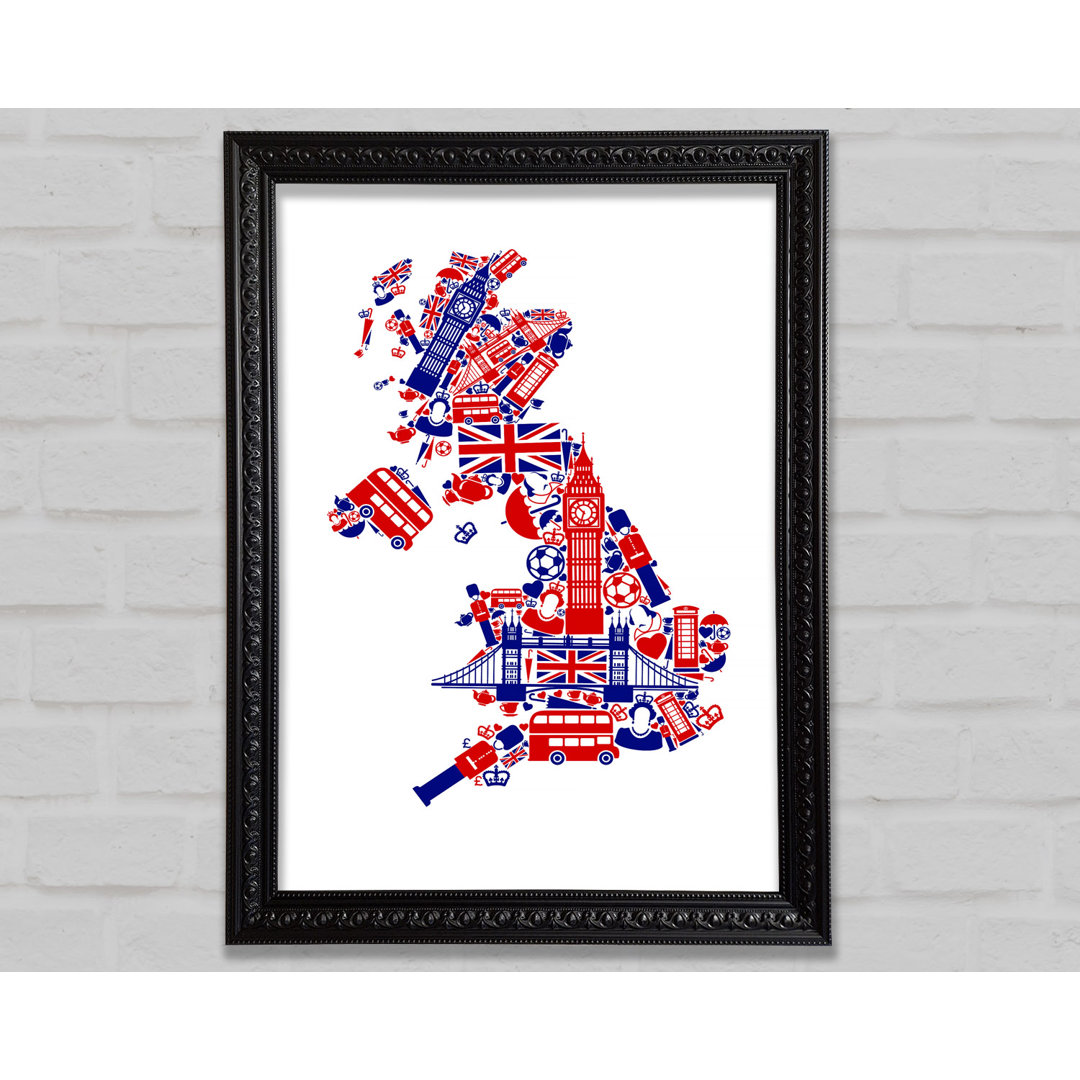 London Icons In The Shape Of The UK - Einzelne Bilderrahmen Kunstdrucke