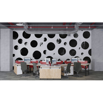 Black Dot Wall Mural – Modern Distressed Polka Dot Wallpaper, Bold Geometric Accent Wall For Office Or Living Room Vn851 (Non-Woven) VN851