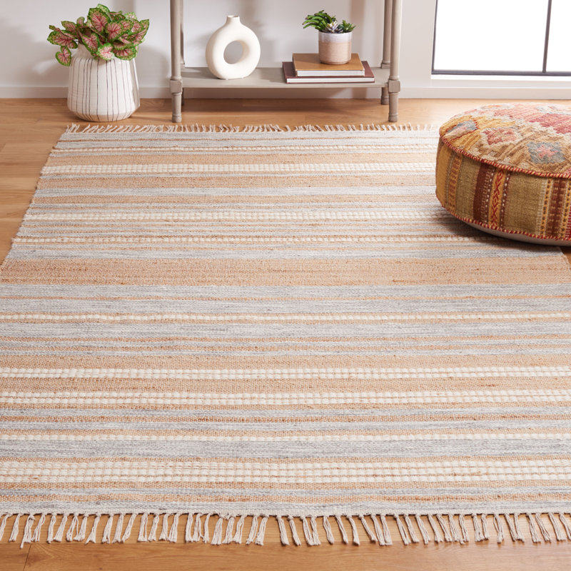 Caspen Hand Woven Jute, Wool Striped Rug, Rectangle 5' x 8'