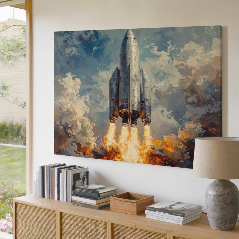 Lancement de fusée sur toile, H 9 po x l 12 po