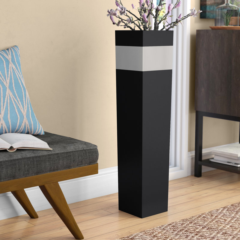 Pridmore Wood Floor Vase, 36" H x 8" W x 8" D, Black/Silver