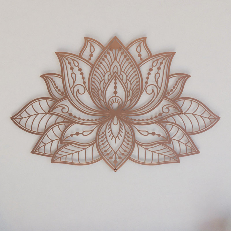 Mandala de lotus 3D en métal - fleur de lotus spirituelle, décoration murale multisize, H 11 po x l 17 po, Cuivre