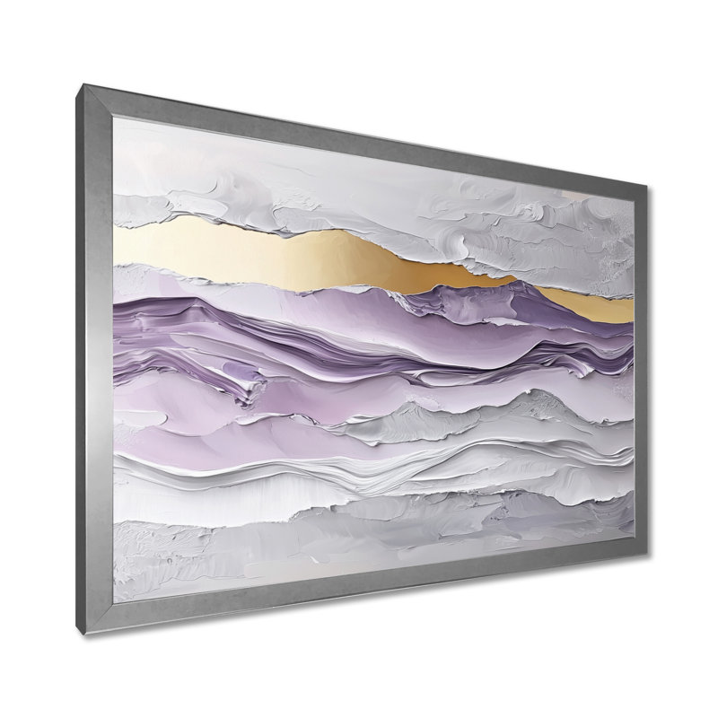 Lavande et pierres, horizon transitionnel I - art mural transitionnel grand, Argent argent, Cadre simple, H 12 po x l 20 po