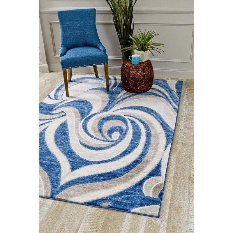 Tapis décoratif abstraite bleu daijon, Rectangle 8 pi x 10 pi