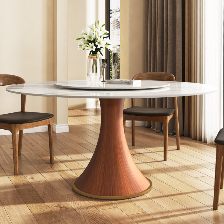 Rader Farmhouse Round Dining Table With Removable Lazy Susan Turntable For 6-8