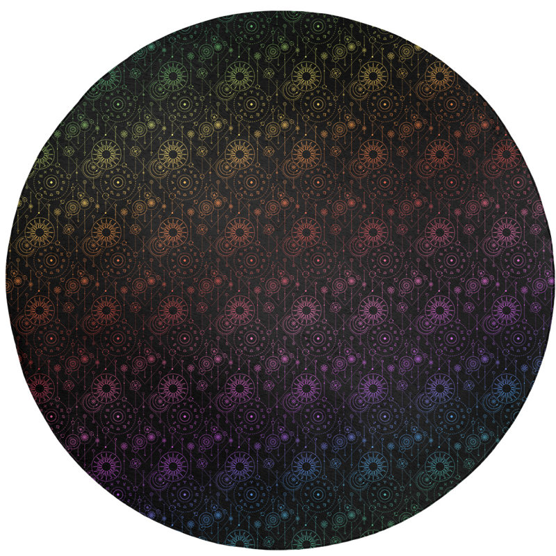Tapis de zone noir/mauve astrologie, Rond 5 pi