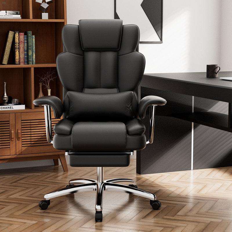 Fauteuil de direction grand et grand avec repose-pieds, fauteuil d'ordinateur en cuir, dossier inclinable ergonomique pour grand bureau à domicile