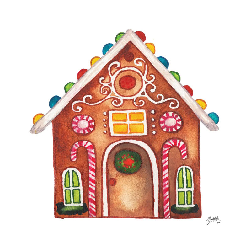 Gingerbread And Candy House I by Elizabeth Medley - Painting on Canvas, 30.48 cm H x 30.48 cm W, Wrapped Canvas