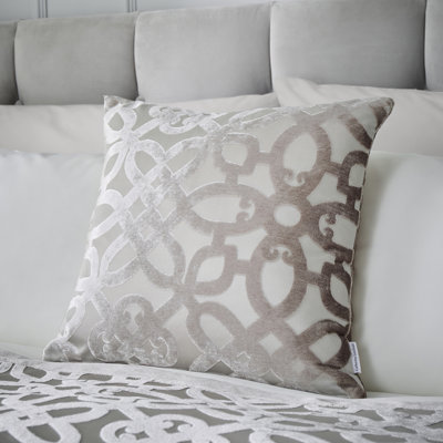 Lattice Cut Velvet Embellished 43x43cm Cushion with Inner