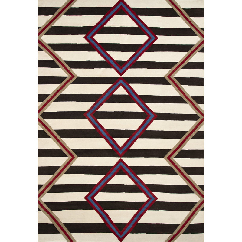 Wool Southwestern Area Rug in Stone/Ebony/Red/Cobalt, Rectangle 10' x 14'
