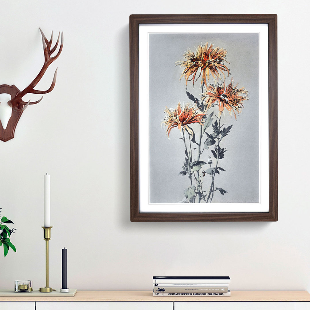 Orange Chrysanthemum Flowers by Ogawa Kazumasa - Picture Frame Painting Print