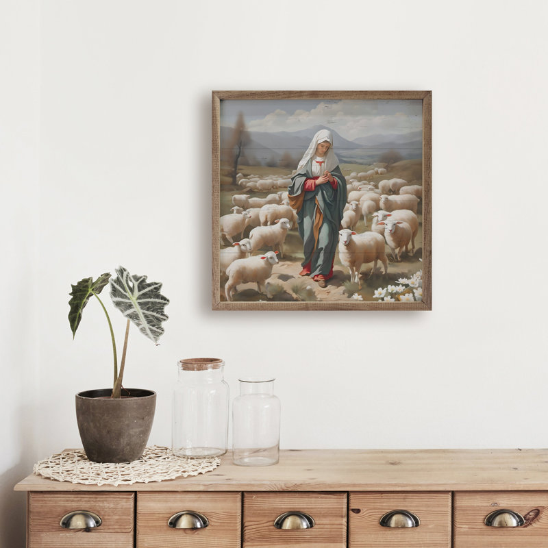 Marie avec des moutons, H 4 po x l 4 po