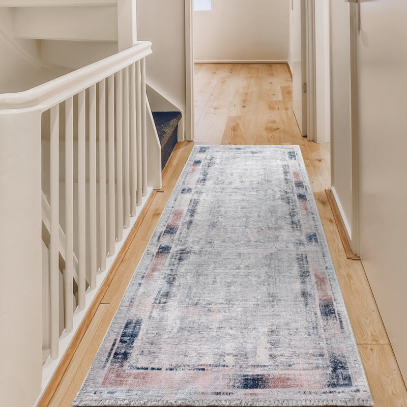 Tapis gris / noir en chenille tissé à la machine Borovany, Tapis de couloir 2 pi x 6 pi
