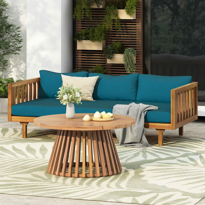 Ensembles de meubles de patio: lit de jour 3 places Claremont + table en bois d'acacia, Sarcelle