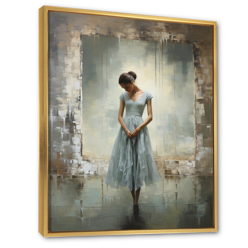 " Gray Dance Quiet Contemplation III ", 40" H x 30" W x 1.5" D, Gold Floater Framed