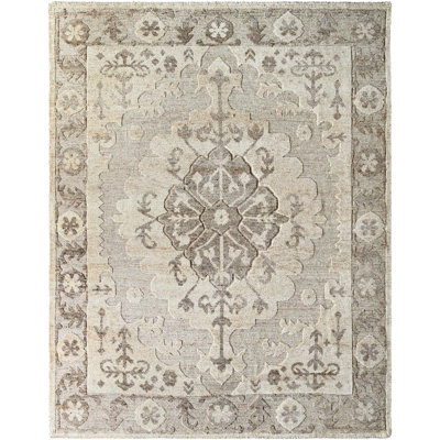Hadiya Hand Knotted Wool Area Rug in Gray