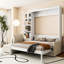 Grand lit blanc avec tablettes et rangement mural facile à installer
