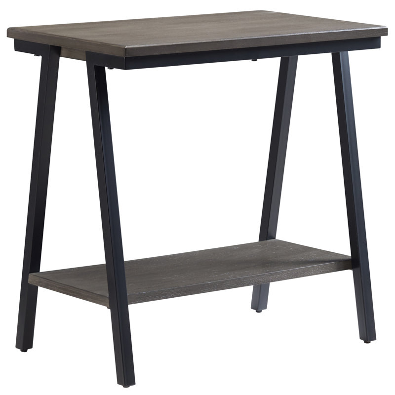 Table d'appoint étroite en bois manufacturé Empiria, gris, Noir mat