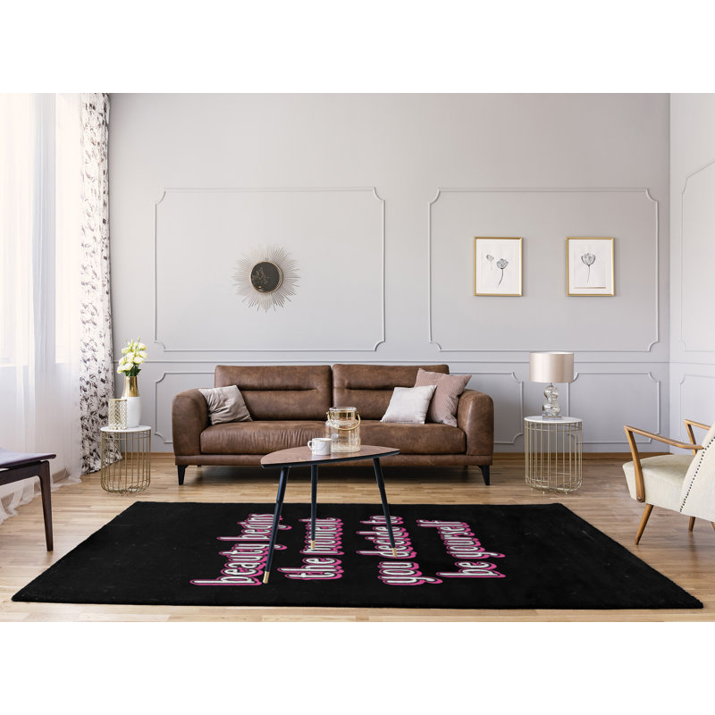 Tapis en chenille de polyester style citations True Beauty Quote, Rectangle 5 pi x 7 pi
