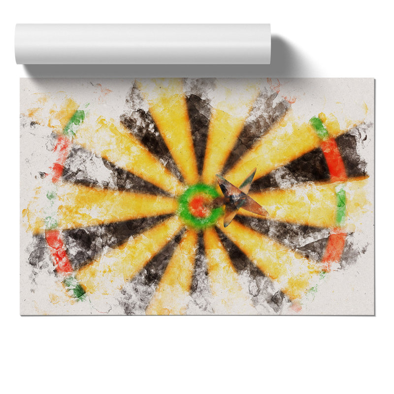 Bulls Eye Dartboard Watercolour - Frameless Print, 59cm H x 84cm W x 0.1cm D
