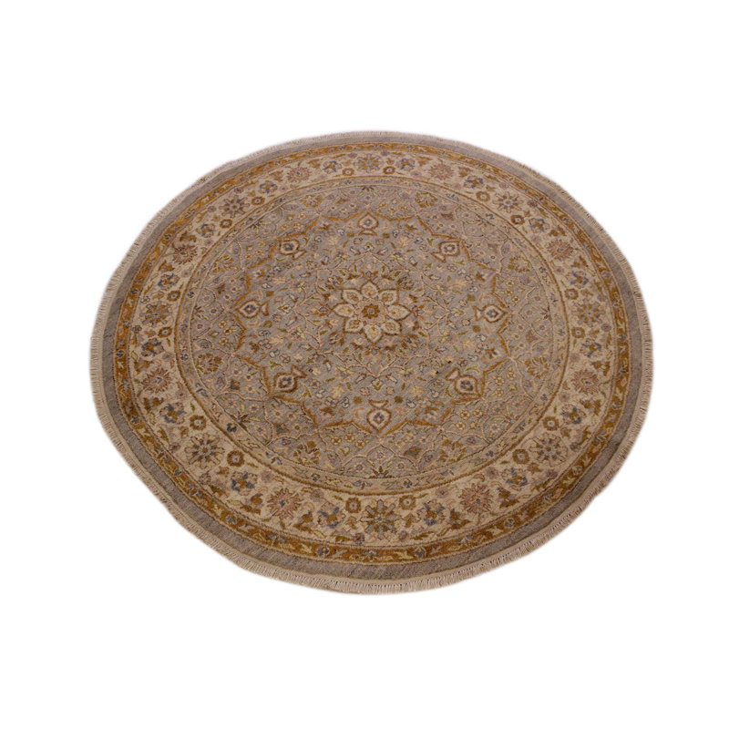 Tapis rond brun en laine noué à la main 6 pi 11 po Baccio