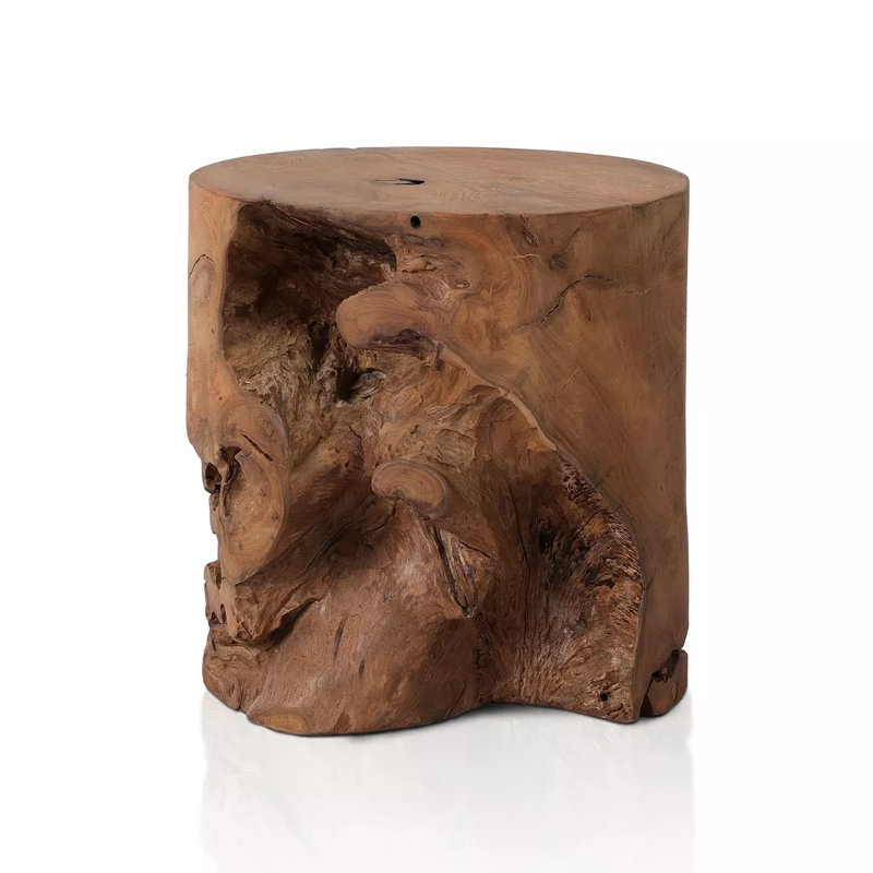 Atrakchi Accent Stool, Teak Stool-Aged Natural