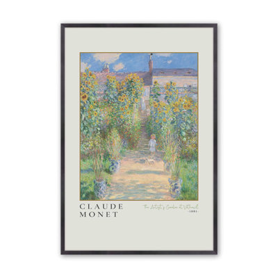 «The Artist's Garden» par Monet, impression v3 dans un cadre doré brossé, 14 po x 11 po