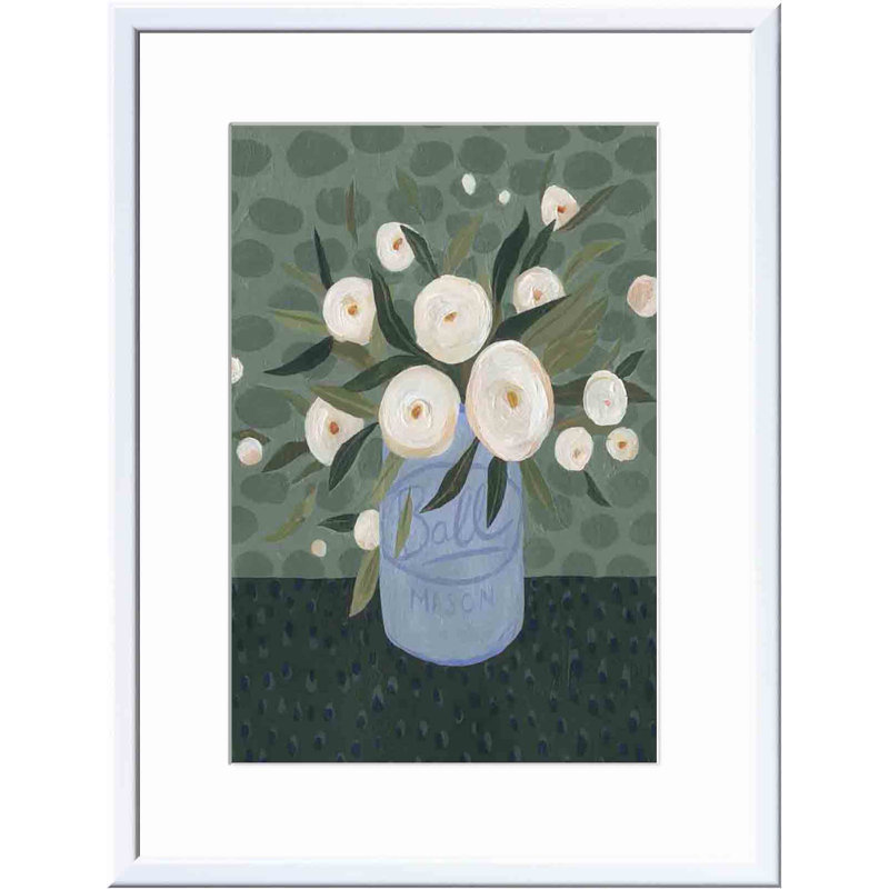 «Mason Jar Bouquet III» par Emma Scarvey - reproduction d'art encadrée, H 12 po x l 12 po, Blanc