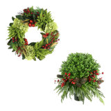 Classic Holiday Set with 22" Wreath and UV Boxwood Drop-In
