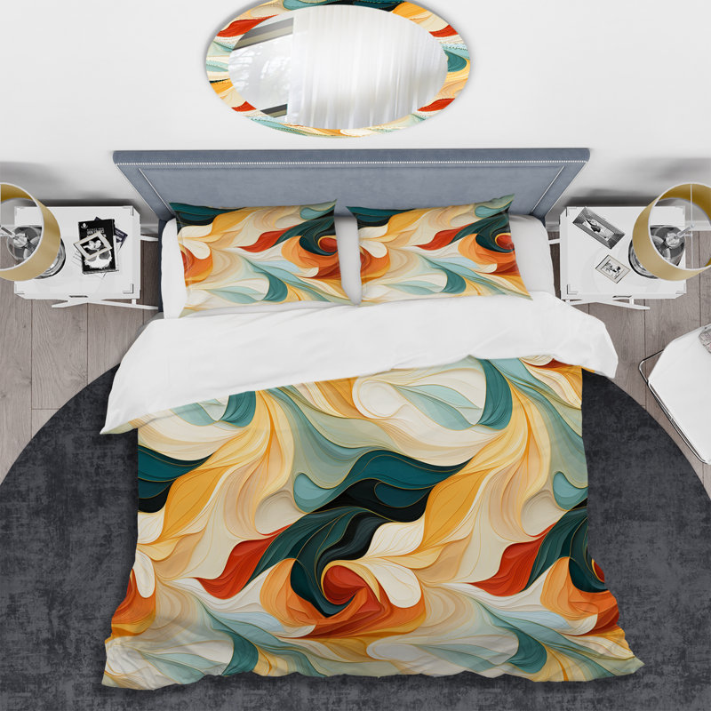 Multicolor Electic Waves Art - Ensemble de housse de couette éclectique, Housse de couette pour très grand lit et 2 très