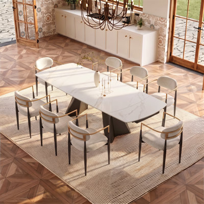 Ensemble de table de salle à manger extensible pour 8, table en pierre frittée 9 pièces avec 8 chaises, grande cuisine moderne et ensemble de salle à manger