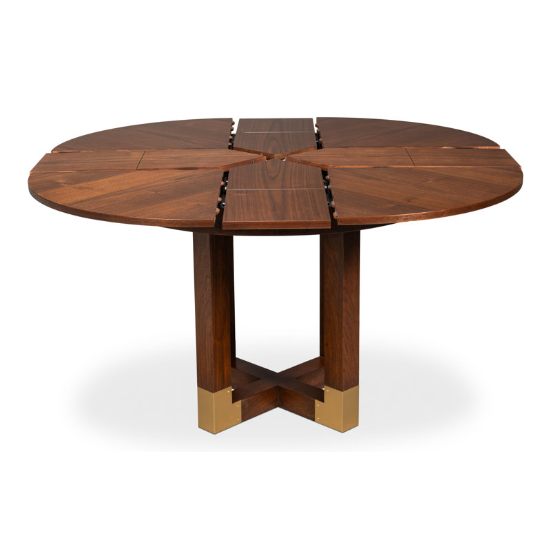 Round Walnut Wood Dining Table
