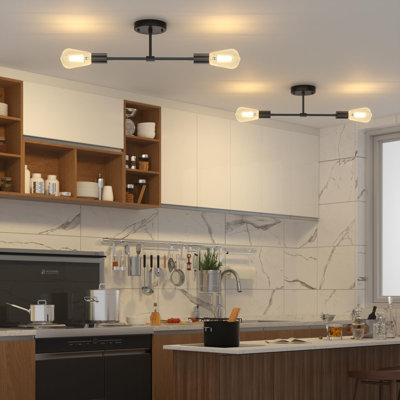 Luminaire de salle de bain 2 lumières au-dessus d'un miroir, appliques murales modernes, plafonnier semi-encastré d'intérieur pour la cuisine de chambre à coucher de couloir (paquet de 1)