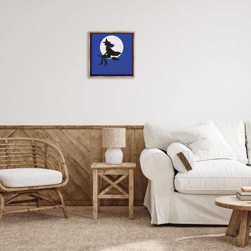 Cadre flottant Sassy Witch & Full Moon, design par Sazerelli Designs, H 18 po x l 18 po, Cadre flottant orme Montalcino