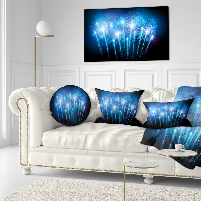 Feux d'artifice bleus au ciel nocturne - coussin à imprimé paysage, 12 po x 20 po, Coussin lombaire