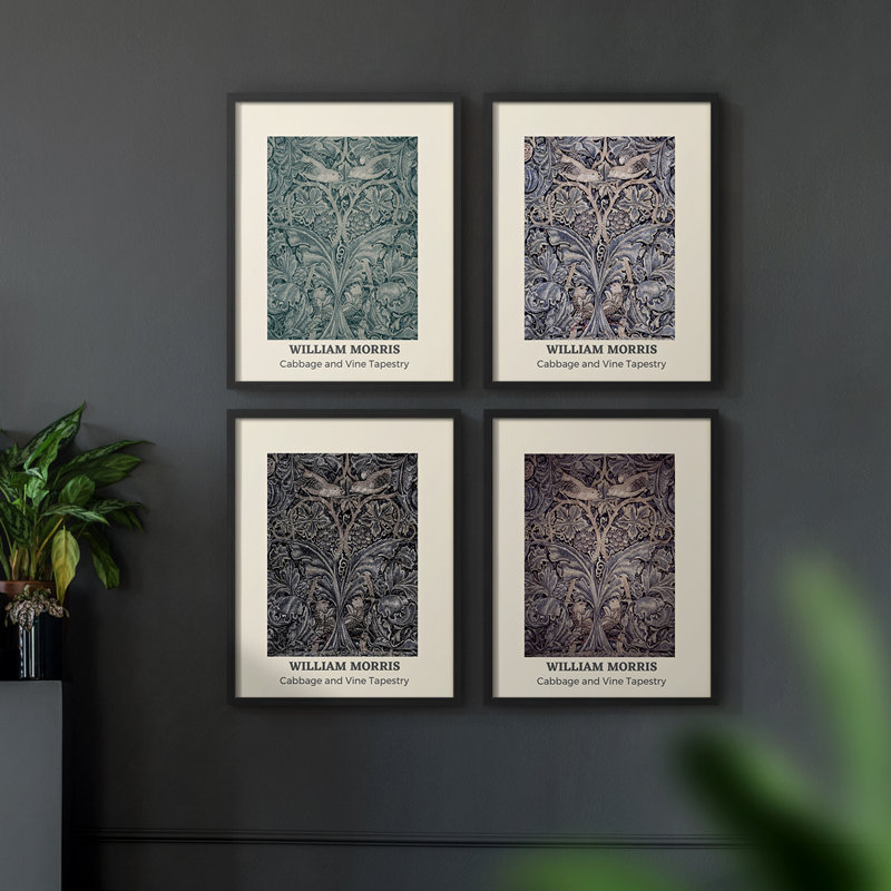 «William Morris XIII», ensemble de 4 reproductions encadrées, Noir, H 14 po x l 44 po