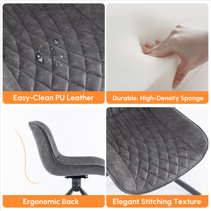 Swivel Tufted Leather Upholstered Side Chairs Modern Dining Chairs with Metal Legs, Dark Gray