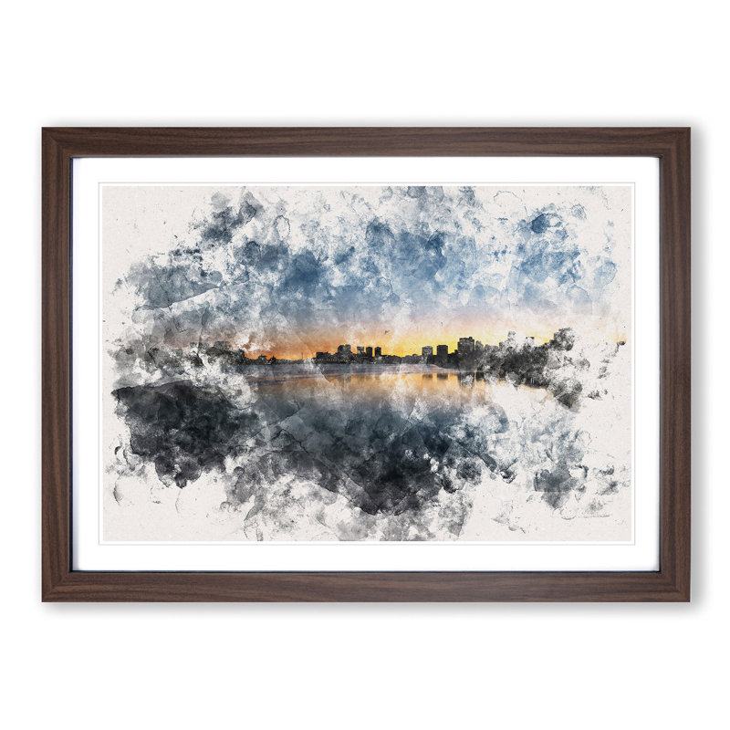 Cambridge Massachusetts Skyline - Single Picture Frame Painting on MDF, 40cm H x 60cm W x 2cm D, Walnut Framed
