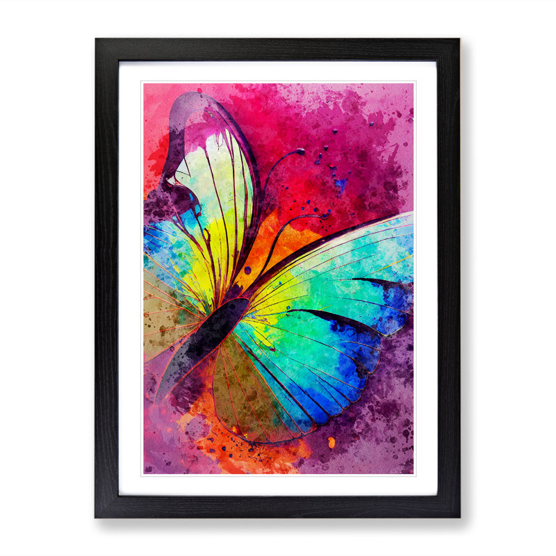 XV1022-4067X Splashed Butterfly No.4 Abstract - Single Picture Frame Print, 64cm H x 46cm W, Black