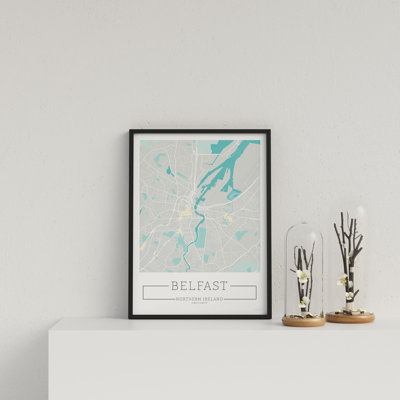 City Location Ordnance Map Blue Belfast by Vouvart - Single Picture Frame Print