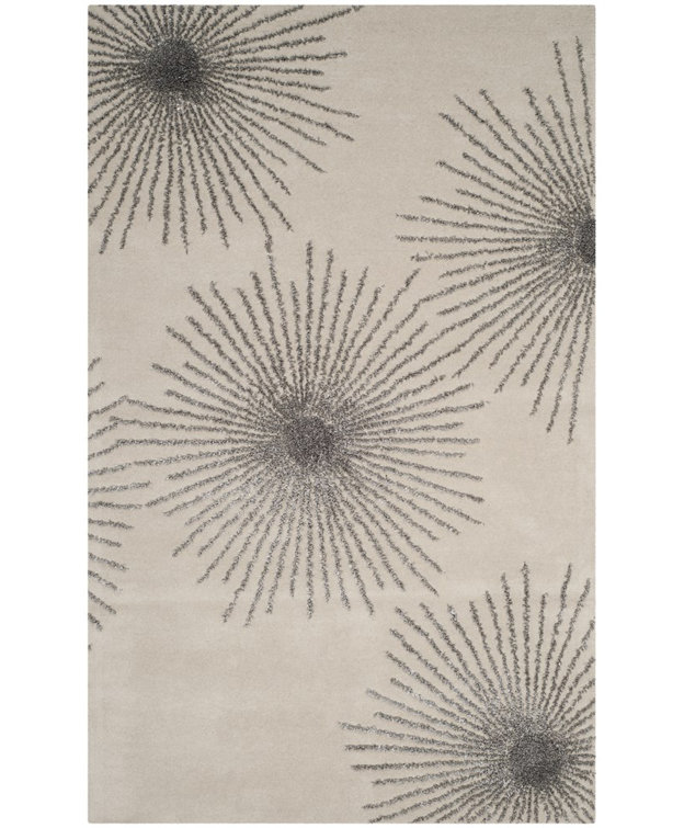 Amier Abstract Handmade Tufted Wool Ivory/Silver Area Rug