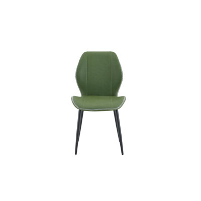 4 ensembles de chaises de salle à manger en polyuréthane vert olive rétro avec un coussin spacieux et confortable. Plusieurs couleurs disponibles, avec des pieds en métal noir et des pieds réglables, convenant à la salle à manger, au bureau, etc.