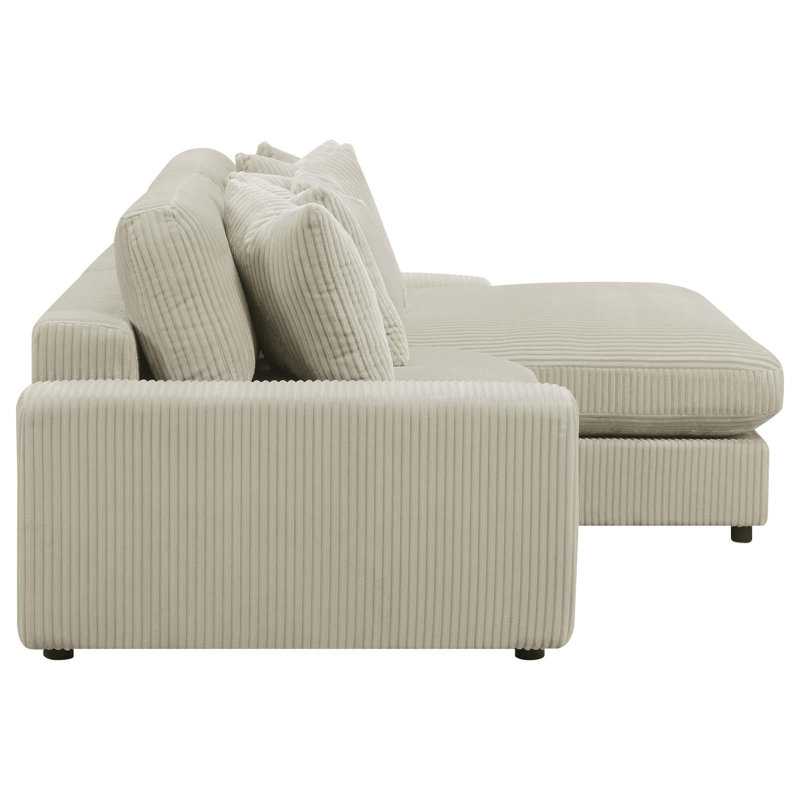 Lain Sectional Sofa With Reversible Chaise, 6 Throw Pillows, Corduroy, Beige Corduroy