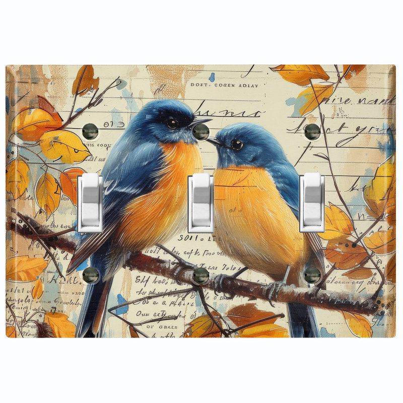 Couvercle de plaque d'interrupteur en métal; Bascule standard US 3 - oiseaux sur une branche, Triple # 3