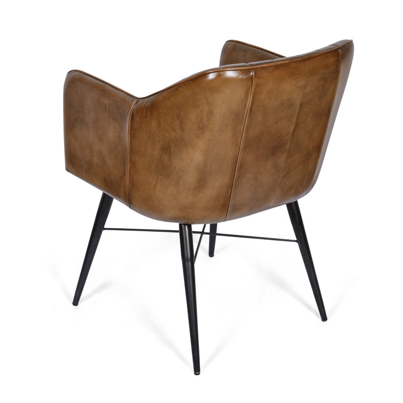 49cm H Genuine Leather Upholstered Dining Chair, Brown