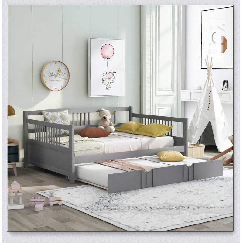 Lit de jour avec couchette en bois, Gris, Complet/Double