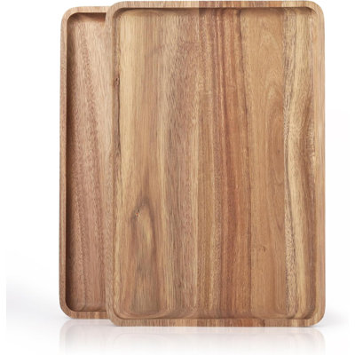 2 plateaux de service en bois d'acacia massif 13 x 9 pouces Plateaux de service en bois naturel pour bar café (couleur de bûche de bois)