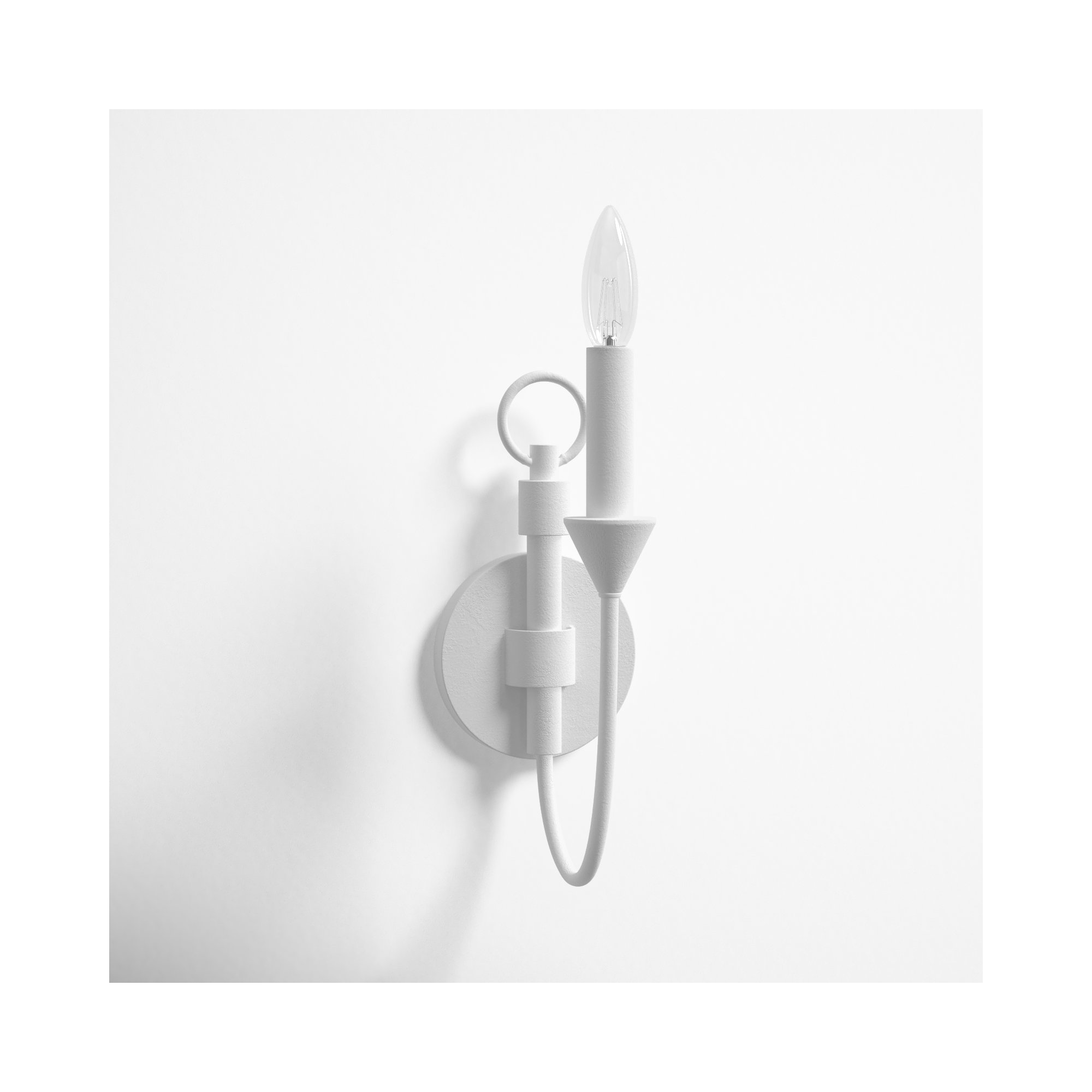 Bilton Single Light Dimmable Armed Sconce, Gesso White