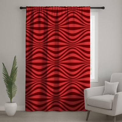 Red Wavy Lines Window Curtains, Waves Sheer & Blockout Curtains - 1 Panel