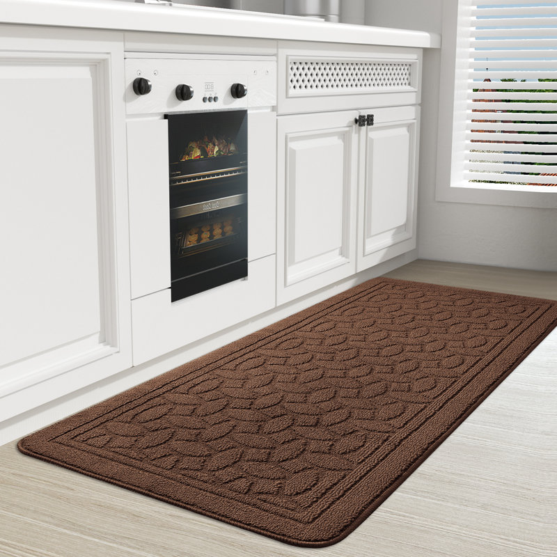 Floral Water Resistant Non-Skid Kitchen Mat, Runner 2' x 4'11", Brown